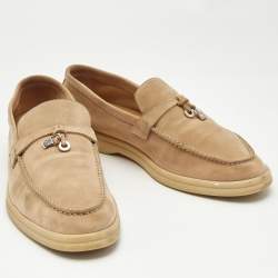 Loro Piana Beige Suede Summer Charms Walk Loafers Size 39.5