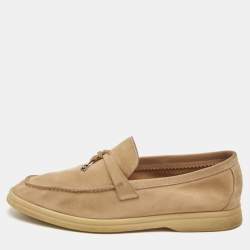 Loro Piana Beige Suede Summer Charms Walk Loafers Size 39.5