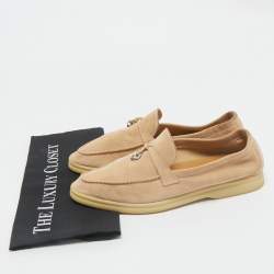 Pre Owned Loro Piana Beige Suede Summer Charms Walk Loafers Size 40.5