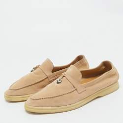 Pre Owned Loro Piana Beige Suede Summer Charms Walk Loafers Size 40.5