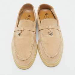 Pre Owned Loro Piana Beige Suede Summer Charms Walk Loafers Size 40.5