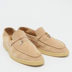 Pre Owned Loro Piana Beige Suede Summer Charms Walk Loafers Size 40.5