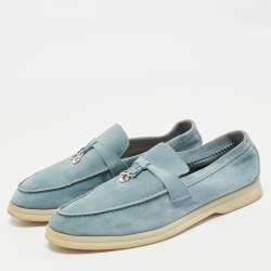 مملوكة مسبقًا Loro Piana Blue Suede Summer Walk Loafers Size 39