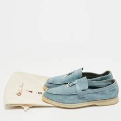 مملوكة مسبقًا Loro Piana Blue Suede Summer Walk Loafers Size 39
