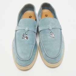 مملوكة مسبقًا Loro Piana Blue Suede Summer Walk Loafers Size 39