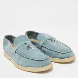 مملوكة مسبقًا Loro Piana Blue Suede Summer Walk Loafers Size 39