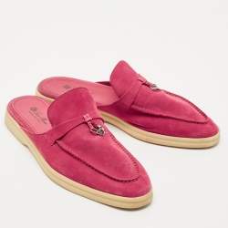 Pre Owned Loro Piana Fuchsia Suede Babouche Charms Walk Flat Mules Size 41