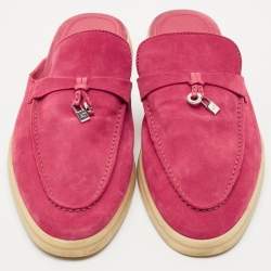 Pre Owned Loro Piana Fuchsia Suede Babouche Charms Walk Flat Mules Size 41