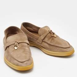Loro Piana Beige Suede Summer Charms Walk Loafers Size 36.5