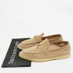 Loro Piana Beige Suede Summer Charms Walk Loafers Size 40.5