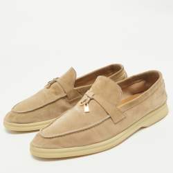 Loro Piana Beige Suede Summer Charms Walk Loafers Size 40.5