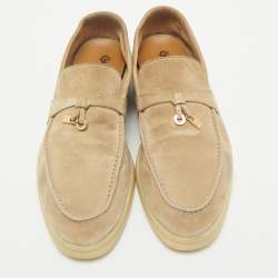 Loro Piana Beige Suede Summer Charms Walk Loafers Size 40.5
