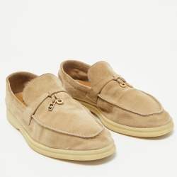 Loro Piana Beige Suede Summer Charms Walk Loafers Size 40.5