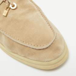 Loro Piana Beige Suede Summer Charms Walk Loafers Size 40.5
