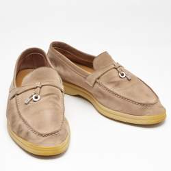 Pre Owned Loro Piana Beige Suede Summer Charms Walk Loafers Size 37