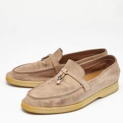 Pre Owned Loro Piana Beige Suede Summer Charms Walk Loafers Size 37