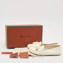 Pre Owned Loro Piana White Leather Dot Sole Loafers Size 38