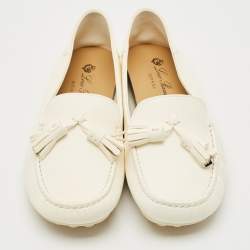 Pre Owned Loro Piana White Leather Dot Sole Loafers Size 38