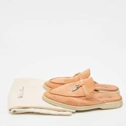 Pre Owned Loro Piana Orange Suede Babouche Charms Walk Flat Mules Size 38