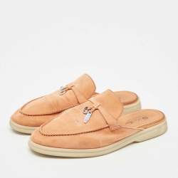 Pre Owned Loro Piana Orange Suede Babouche Charms Walk Flat Mules Size 38