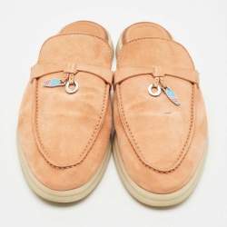 Pre Owned Loro Piana Orange Suede Babouche Charms Walk Flat Mules Size 38
