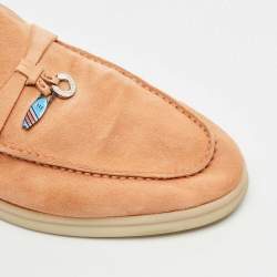 Pre Owned Loro Piana Orange Suede Babouche Charms Walk Flat Mules Size 38