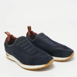 Loro Piana Navy Blue Knit Fabric 360 LP Flexy Walk Slip On Sneakers Size 38