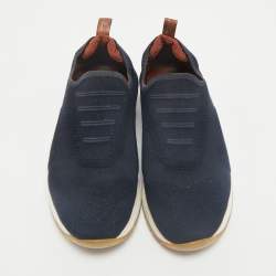 Loro Piana Navy Blue Knit Fabric 360 LP Flexy Walk Slip On Sneakers Size 38