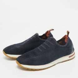 Loro Piana Navy Blue Knit Fabric 360 LP Flexy Walk Slip On Sneakers Size 38