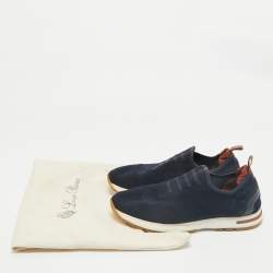 Loro Piana Navy Blue Knit Fabric 360 LP Flexy Walk Slip On Sneakers Size 38