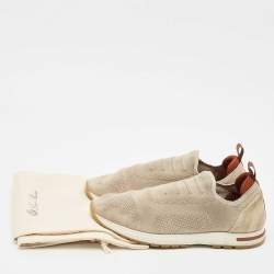 Loro Piana Grey Knit Fabric and Suede 360 LP Flexy Walk Sneakers Size 39.5
