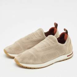 Loro Piana Grey Knit Fabric and Suede 360 LP Flexy Walk Sneakers Size 39.5