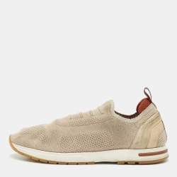 Loro Piana Grey Knit Fabric and Suede 360 LP Flexy Walk Sneakers Size 39.5