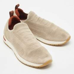 Loro Piana Grey Knit Fabric and Suede 360 LP Flexy Walk Sneakers Size 39.5
