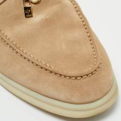 Pre Owned Loro Piana Beige Crocodile Leather and Suede Babouche Charms Walk Flat Sandals Size 39.5