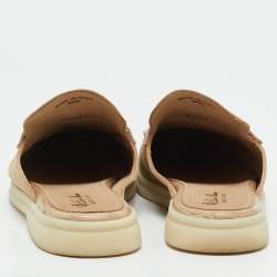 Pre Owned Loro Piana Beige Crocodile Leather and Suede Babouche Charms Walk Flat Sandals Size 39.5