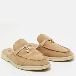 Pre Owned Loro Piana Beige Crocodile Leather and Suede Babouche Charms Walk Flat Sandals Size 39.5