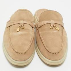 Pre Owned Loro Piana Beige Crocodile Leather and Suede Babouche Charms Walk Flat Sandals Size 39.5