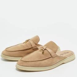 Pre Owned Loro Piana Beige Crocodile Leather and Suede Babouche Charms Walk Flat Sandals Size 39.5