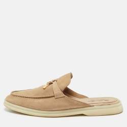 Pre Owned Loro Piana Beige Crocodile Leather and Suede Babouche Charms Walk Flat Sandals Size 39.5