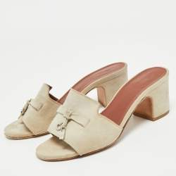 Loro Piana Beige Suede Summer Charms Walk Slide Sandals Size 35