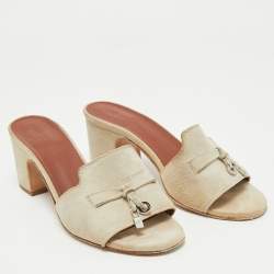 Loro Piana Beige Suede Summer Charms Walk Slide Sandals Size 35