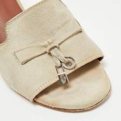 Loro Piana Beige Suede Summer Charms Walk Slide Sandals Size 35