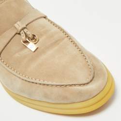 Pre Owned Loro Piana Beige Suede Summer Charms Walk Loafers Size 38