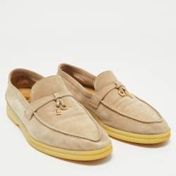 Pre Owned Loro Piana Beige Suede Summer Charms Walk Loafers Size 38