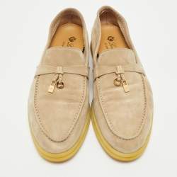 Pre Owned Loro Piana Beige Suede Summer Charms Walk Loafers Size 38