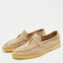 Pre Owned Loro Piana Beige Suede Summer Charms Walk Loafers Size 38