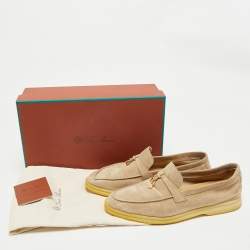 Pre Owned Loro Piana Beige Suede Summer Charms Walk Loafers Size 38