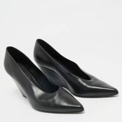 Loro Piana Black Leather Viola Wedge Pumps Size 41