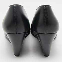 Loro Piana Black Leather Viola Wedge Pumps Size 41